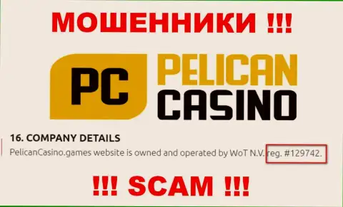 Регистрационный номер PelicanCasino Games, который взят с их официального интернет-сервиса - 12974