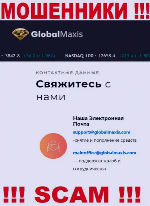 Е-майл internet-мошенников GlobalMaxis Com, который они разместили у себя на официальном сайте