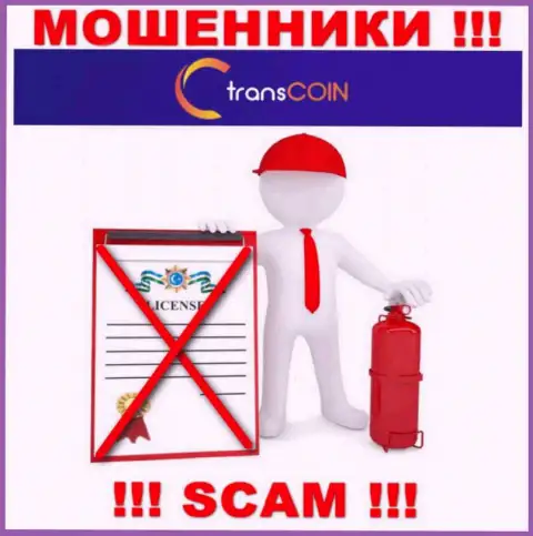 Деятельность internet обманщиков TransCoin заключается исключительно в краже финансовых вложений, поэтому они и не имеют лицензии