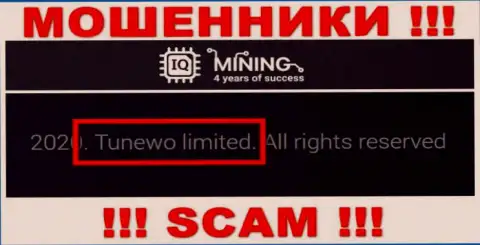 Лохотронщики IQ Mining сообщили, что именно Tunewo Limited управляет их разводняком