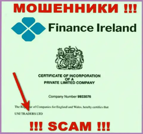 Finance-Ireland Com будто бы владеет организация UNI TRADERS LTD