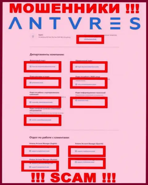 Не пишите на е-мейл махинаторов Antares Trade, представленный на их веб-ресурсе в разделе контактной информации - это очень рискованно