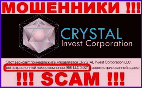 Регистрационный номер компании Crystal Invest Corporation, скорее всего, что и липовый - 955 LLC 2021