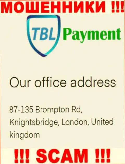 Информация о официальном адресе регистрации ТБЛ Пеймент, что расположена а их web-сайте - фейковая