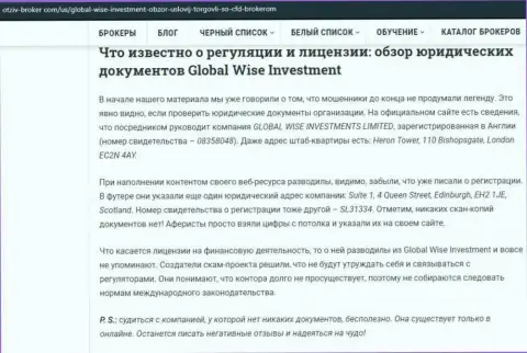 Негативный отзыв трейдера о действиях брокерской компании Global Wise Investments Limited